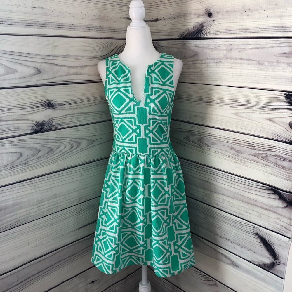 Francescas Green & White Patterned Fit & Flare Dress
